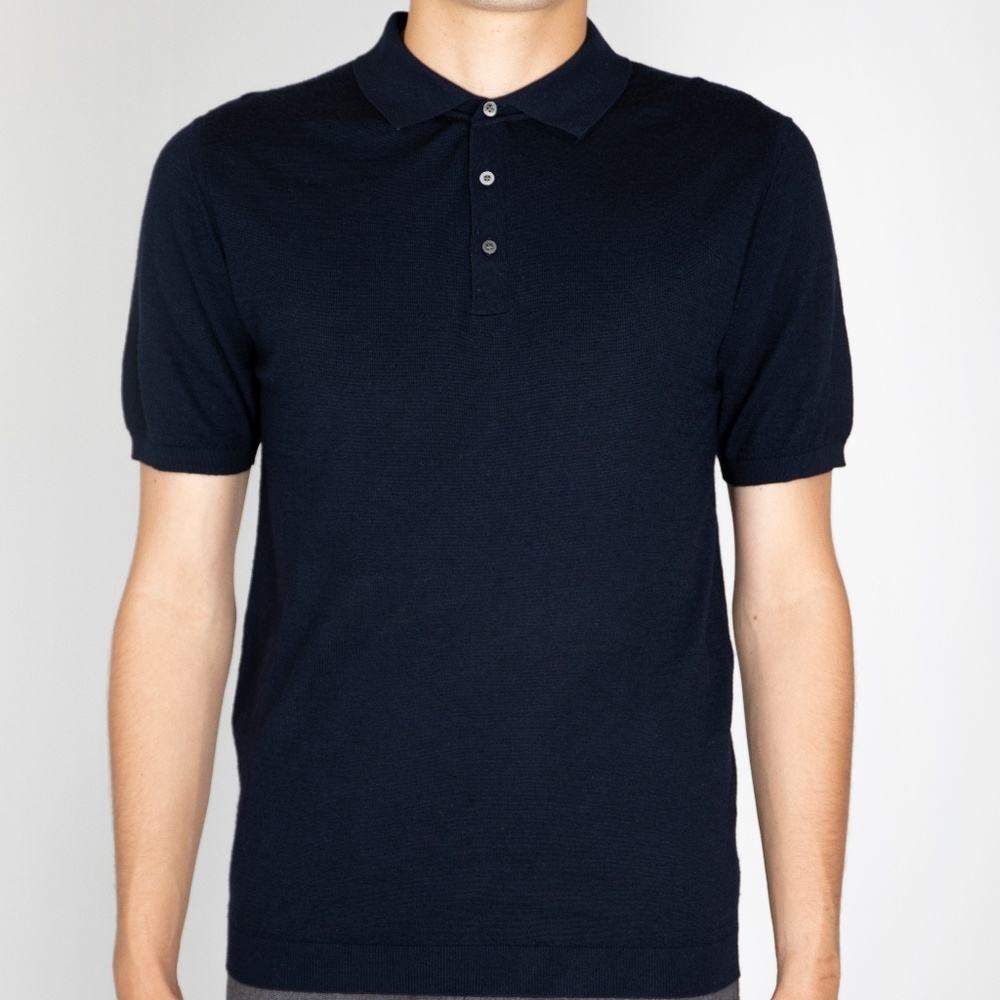 Stitch Note Short Sleeve Merino Wool Polo Knit